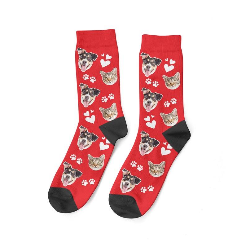 Benutzerdefinierte Haustiergesichts-Herz- und Pfotensocken Haustierliebhaber