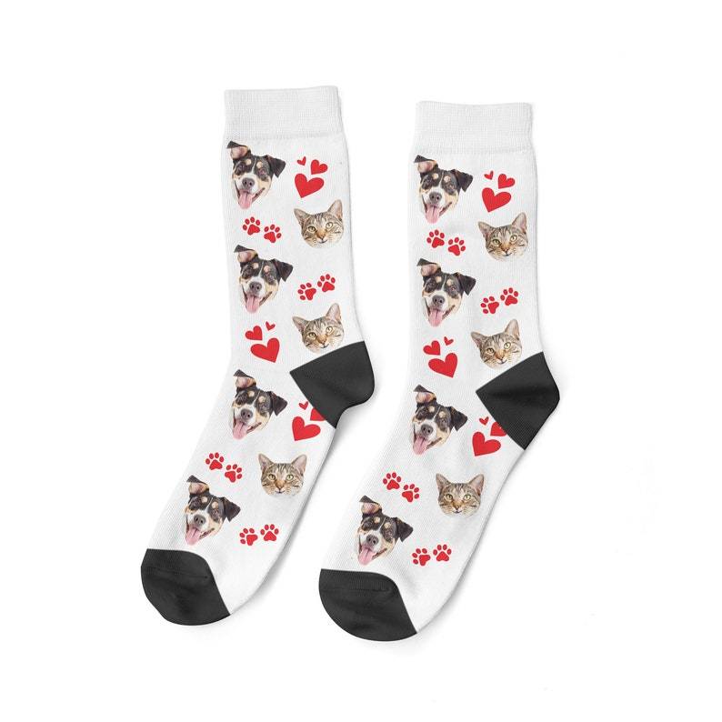 Benutzerdefinierte Haustiergesichts-Herz- und Pfotensocken Haustierliebhaber