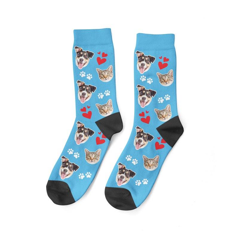 Benutzerdefinierte Haustiergesichts-Herz- und Pfotensocken Haustierliebhaber