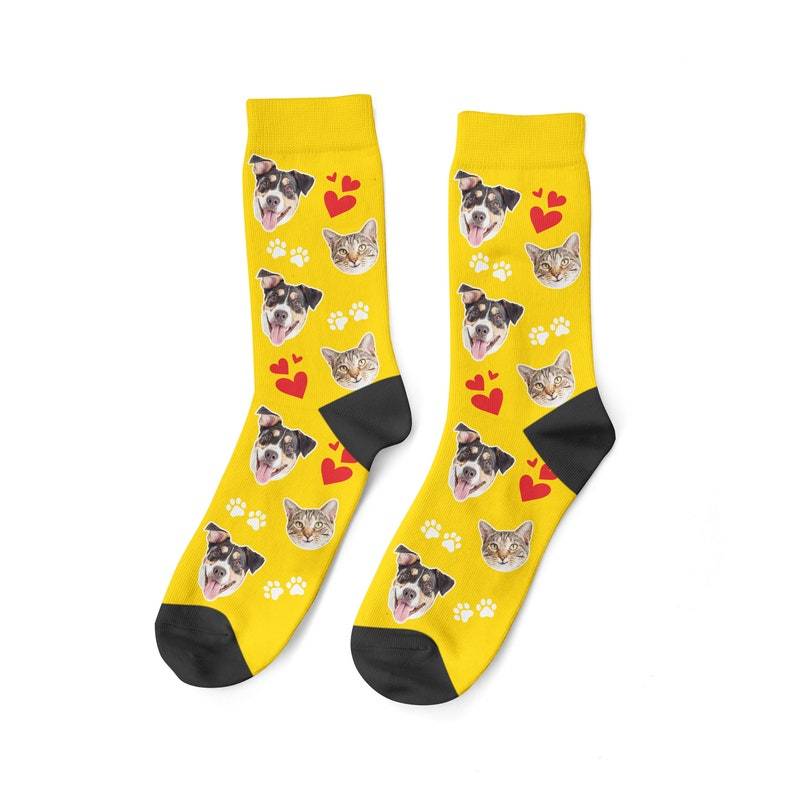Benutzerdefinierte Haustiergesichts-Herz- und Pfotensocken Haustierliebhaber