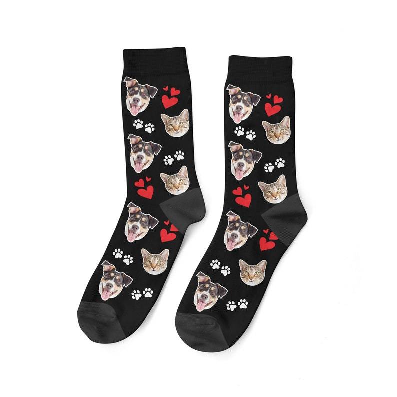 Benutzerdefinierte Haustiergesichts-Herz- und Pfotensocken Haustierliebhaber