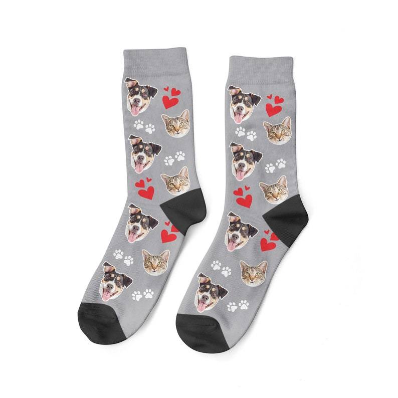 Benutzerdefinierte Haustiergesichts-Herz- und Pfotensocken Haustierliebhaber