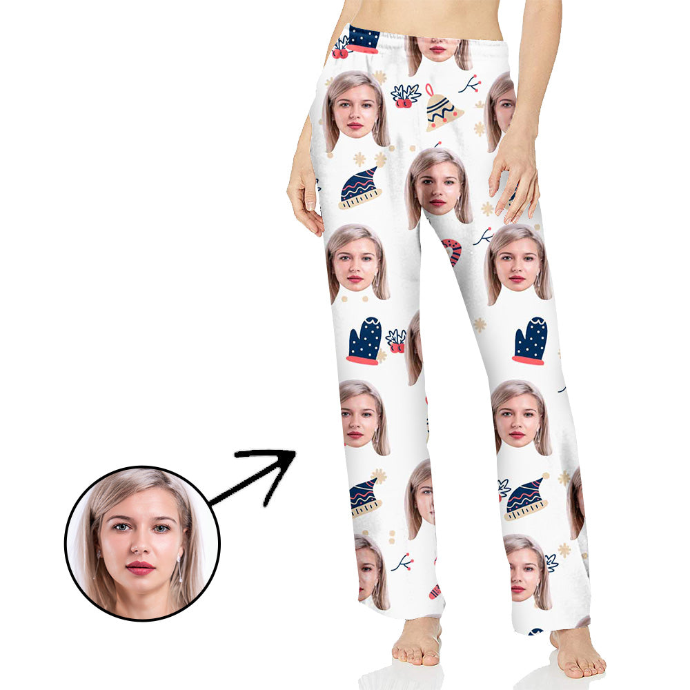 Benutzerdefinierte Foto-Pyjama-Hosen für Frauen Zuckerstange und Weihnachtsglocken