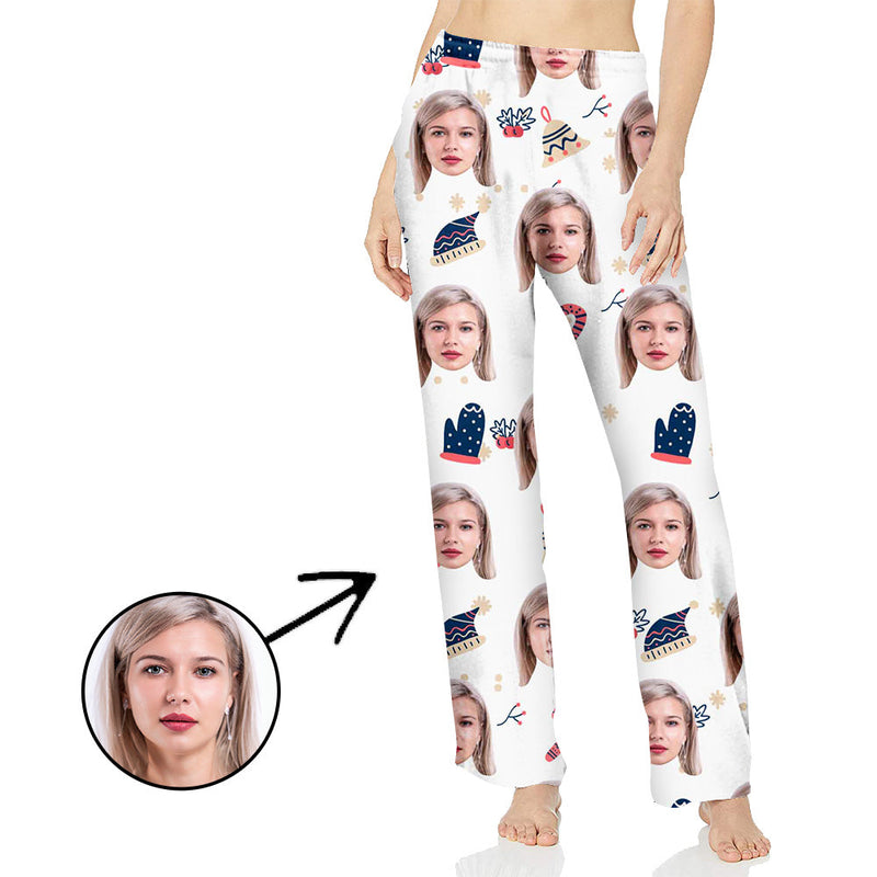 Benutzerdefinierte Foto-Pyjama-Hosen für Frauen Zuckerstange und Weihnachtsglocken