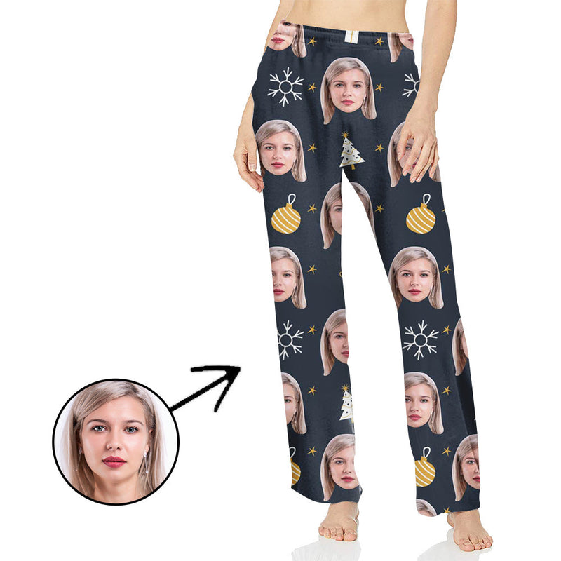 Benutzerdefinierte Foto-Pyjama-Hosen für Frauen Schneeflocke und Lichter