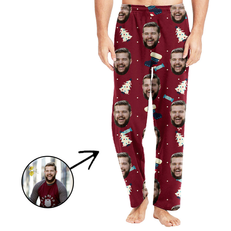Benutzerdefinierte Foto-Pyjama-Hosen für Männer Weihnachtsbaum im Rot