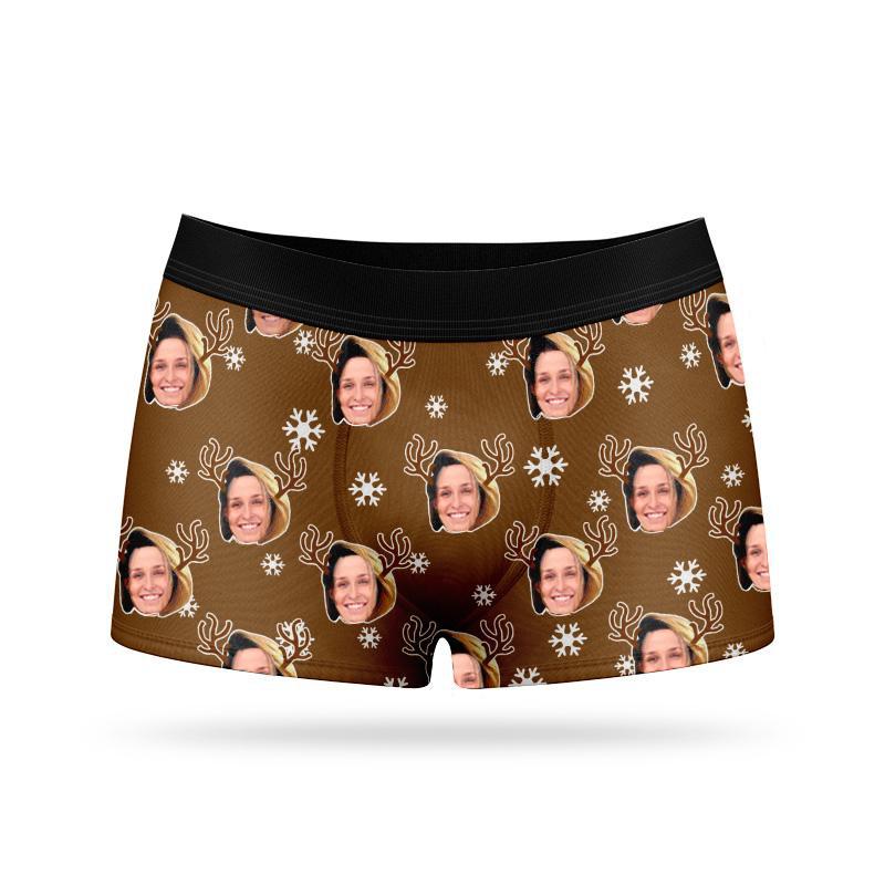 Custom Face Boxers - Snowflake reindeer - Make Custom Gifts