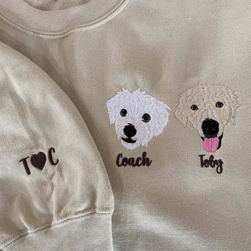 Personalisiertes Sweatshirt mit Haustiergesicht und Haustiernamen Individuell besticktes