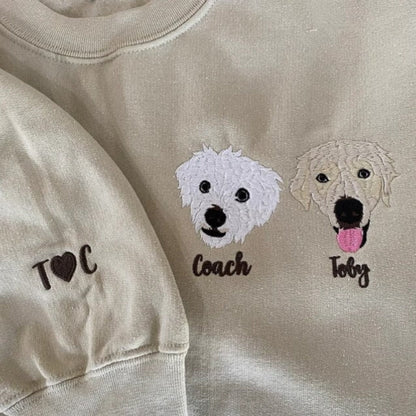 Personalisiertes Sweatshirt mit Haustiergesicht und Haustiernamen Individuell besticktes