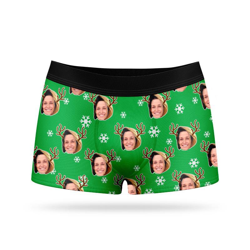 Custom Face Boxers - Snowflake reindeer - Make Custom Gifts