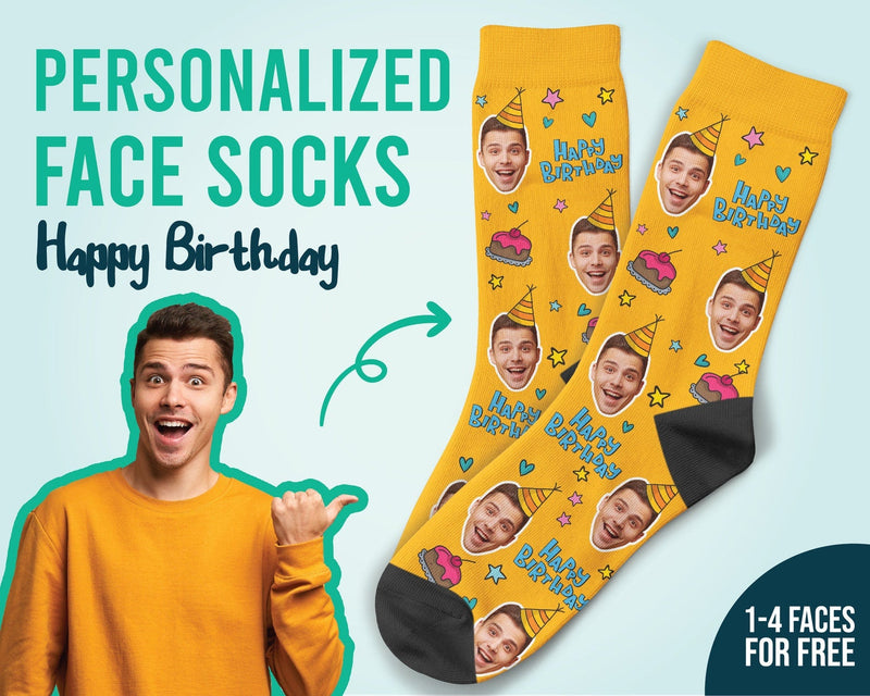 Benutzerdefinierte Happy Birthday Gesichtssocken als Geburtstagsgeschenk