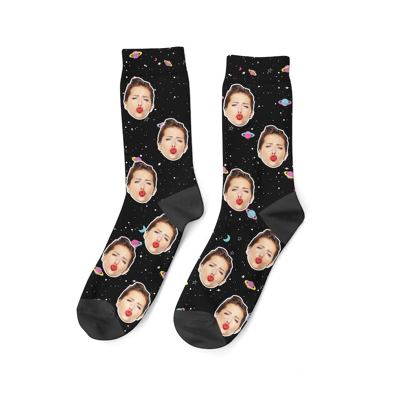Benutzerdefinierte Gesichtssocken, Weltraumsocken, Galaxy-Socken, personalisiert