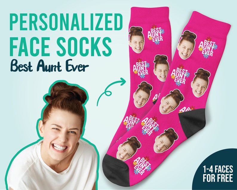 Socken für die beste Tante aller Zeiten. Personalisierte Socken mit Tante-Gesicht