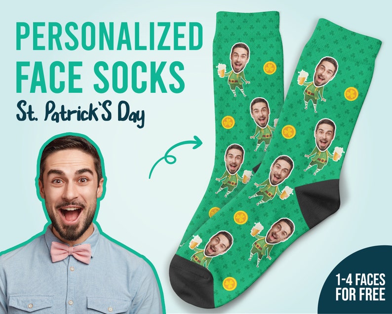 Benutzerdefinierte Gesicht St. Patricks Day Socken personalisiert