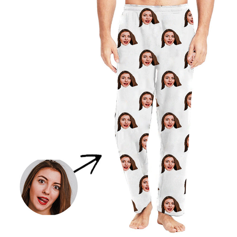 Benutzerdefinierte Foto-Pyjama-Hosen für Frauen Herz das Gesicht meiner geliebten Person Langarm
