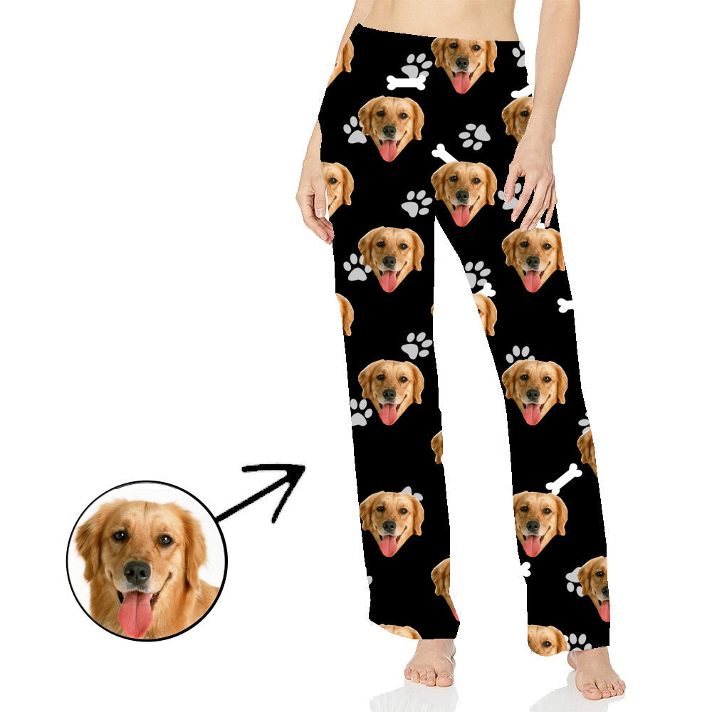 Benutzerdefinierte Foto-Pyjama-Hosen für Frauen Langärmliger Hundepfoten-Fußabdruck