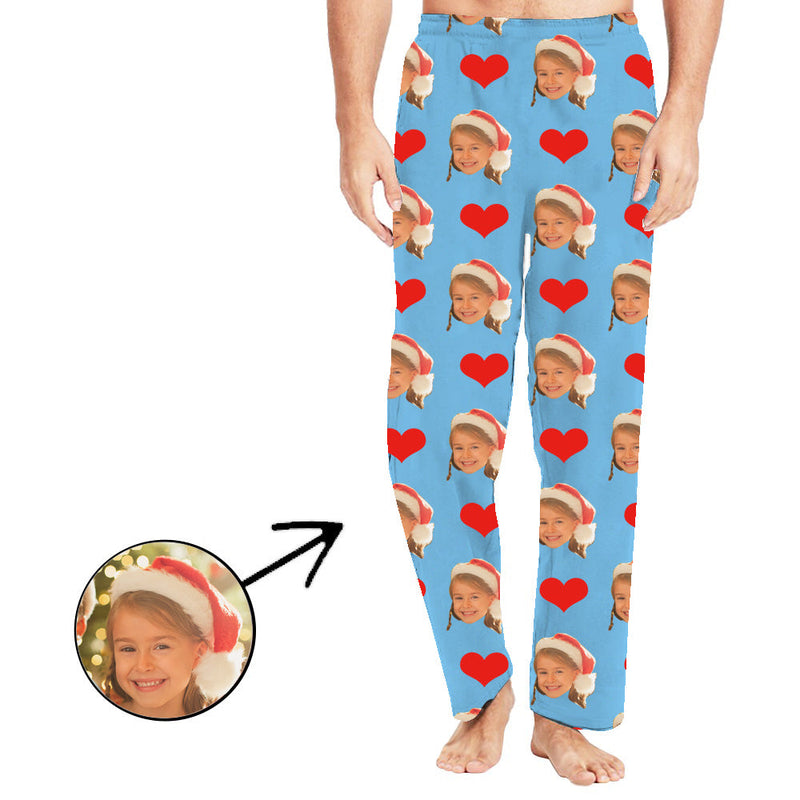 Benutzerdefinierte Foto-Pyjama-Hosen für Männer Herz das Gesicht meiner geliebten Person Langarm