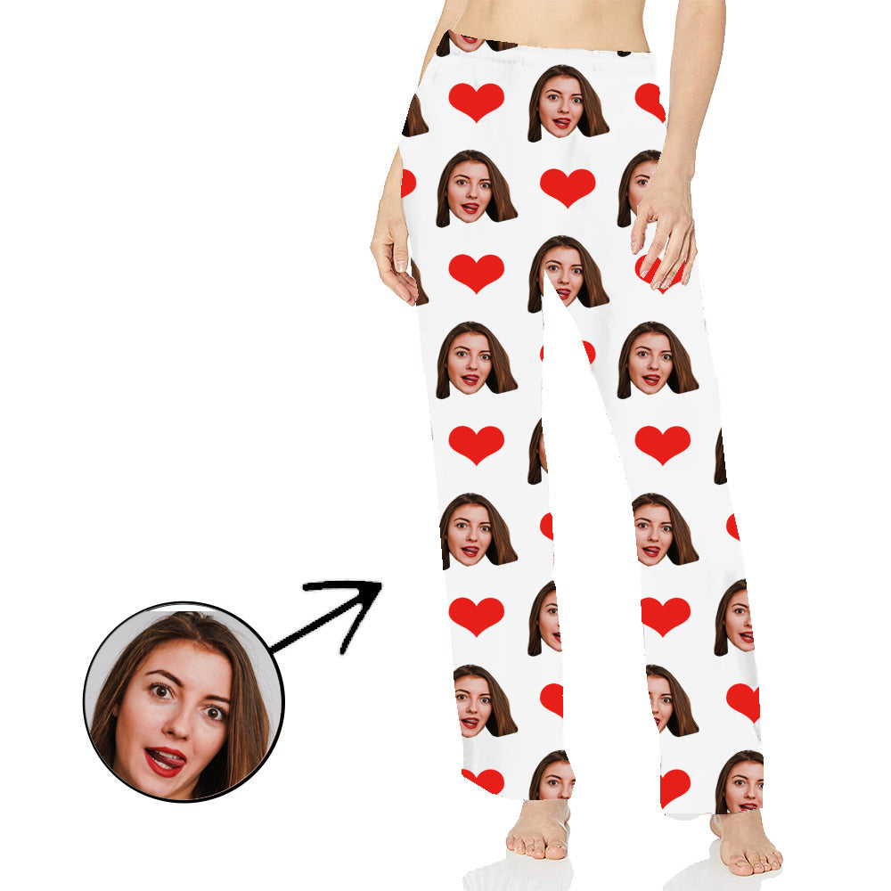 Benutzerdefinierte Foto-Pyjama-Hosen für Frauen Herz Ich liebe meine Frau Langarm