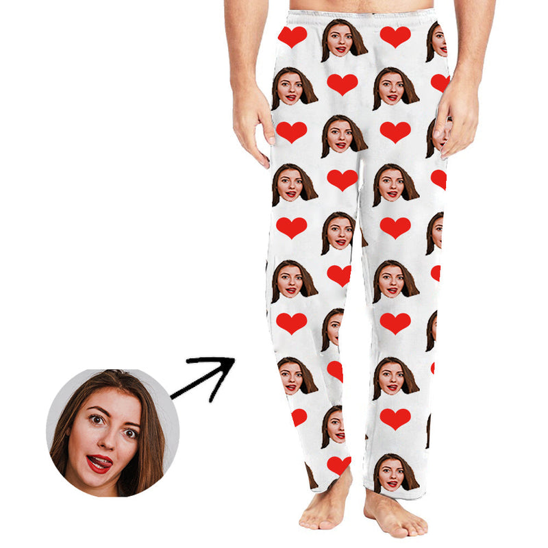 Benutzerdefinierte Foto-Pyjama-Hosen für Männer Herz Ich liebe mein Baby Langarm