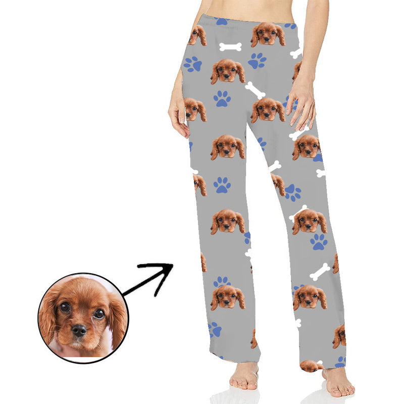 Benutzerdefinierte Foto-Pyjama-Hosen für Frauen Langärmliger Hundepfoten-Fußabdruck