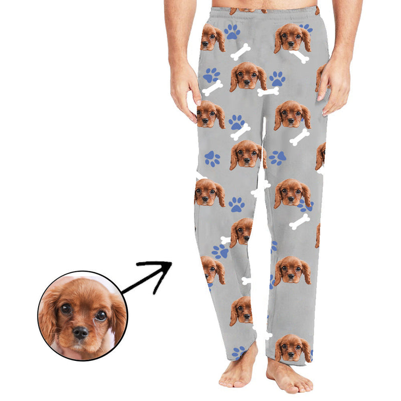 Benutzerdefinierte Foto-Pyjama-Hosen für Männer Hundepfoten-Fußabdruck Langarm-Geschenke für Weihnachten