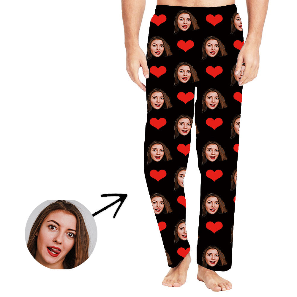 Benutzerdefinierte Foto-Pyjama-Hosen für Männer Herz Ich liebe meine Frau Langarm