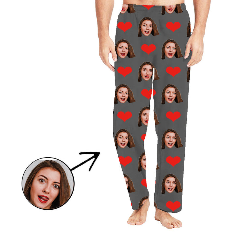 Benutzerdefinierte Foto-Pyjama-Hosen für Männer Herz Ich liebe meine Frau Langarm