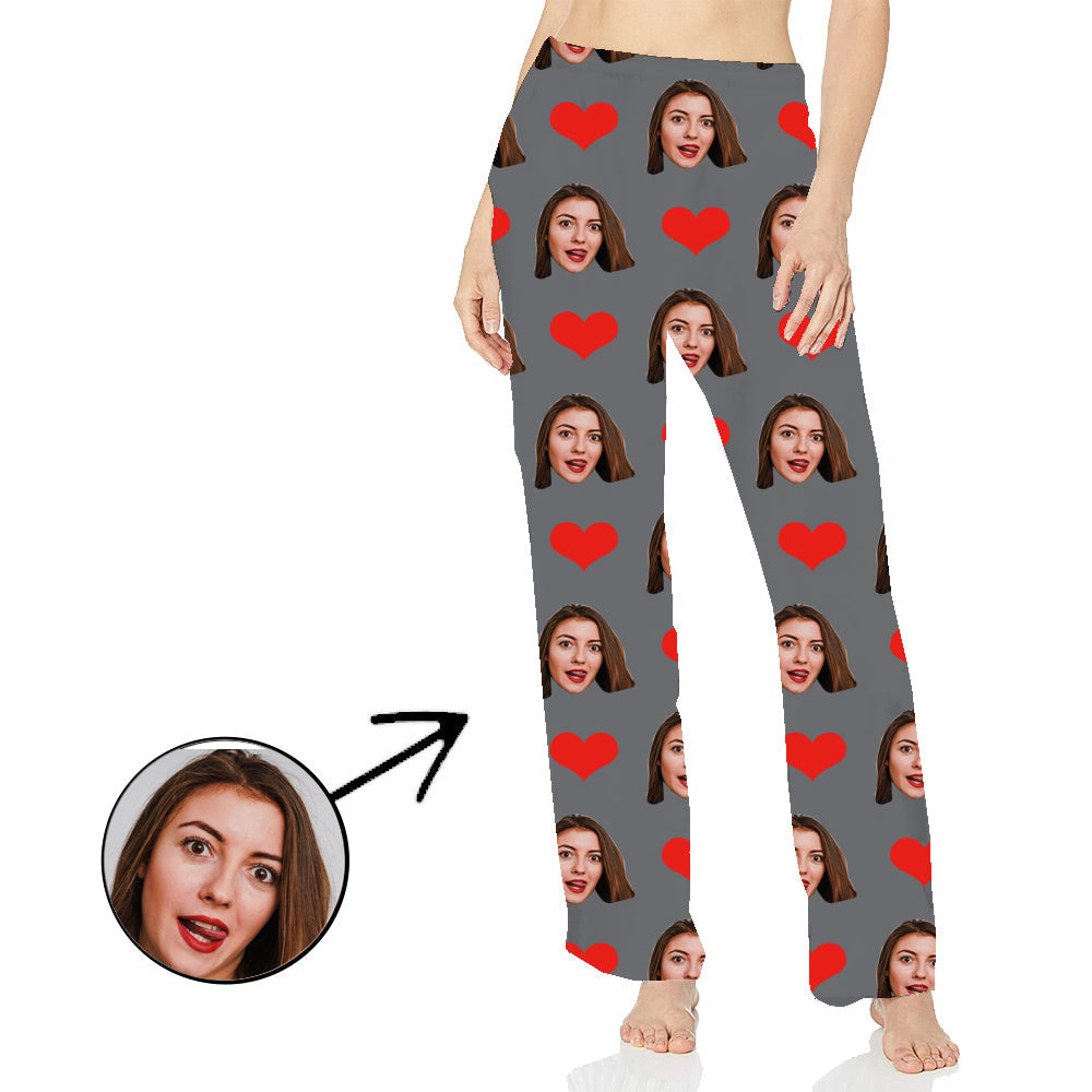 Benutzerdefinierte Foto-Pyjama-Hosen für Frauen Herz Ich liebe meine Frau Langarm