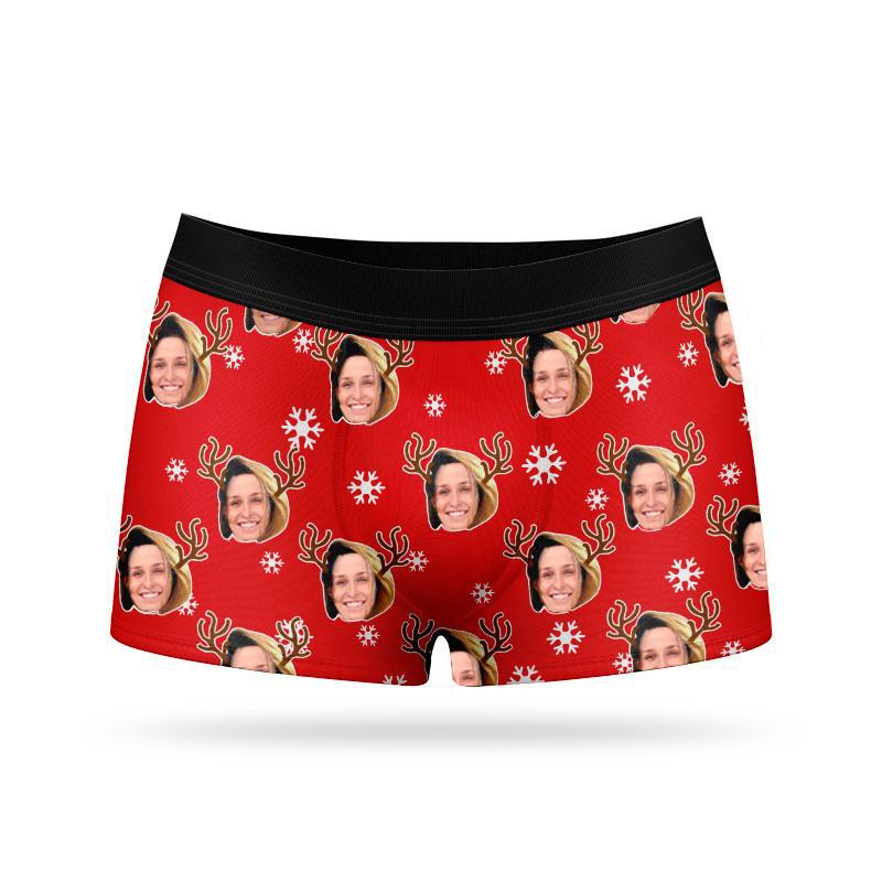 Custom Face Boxers - Snowflake reindeer - Make Custom Gifts